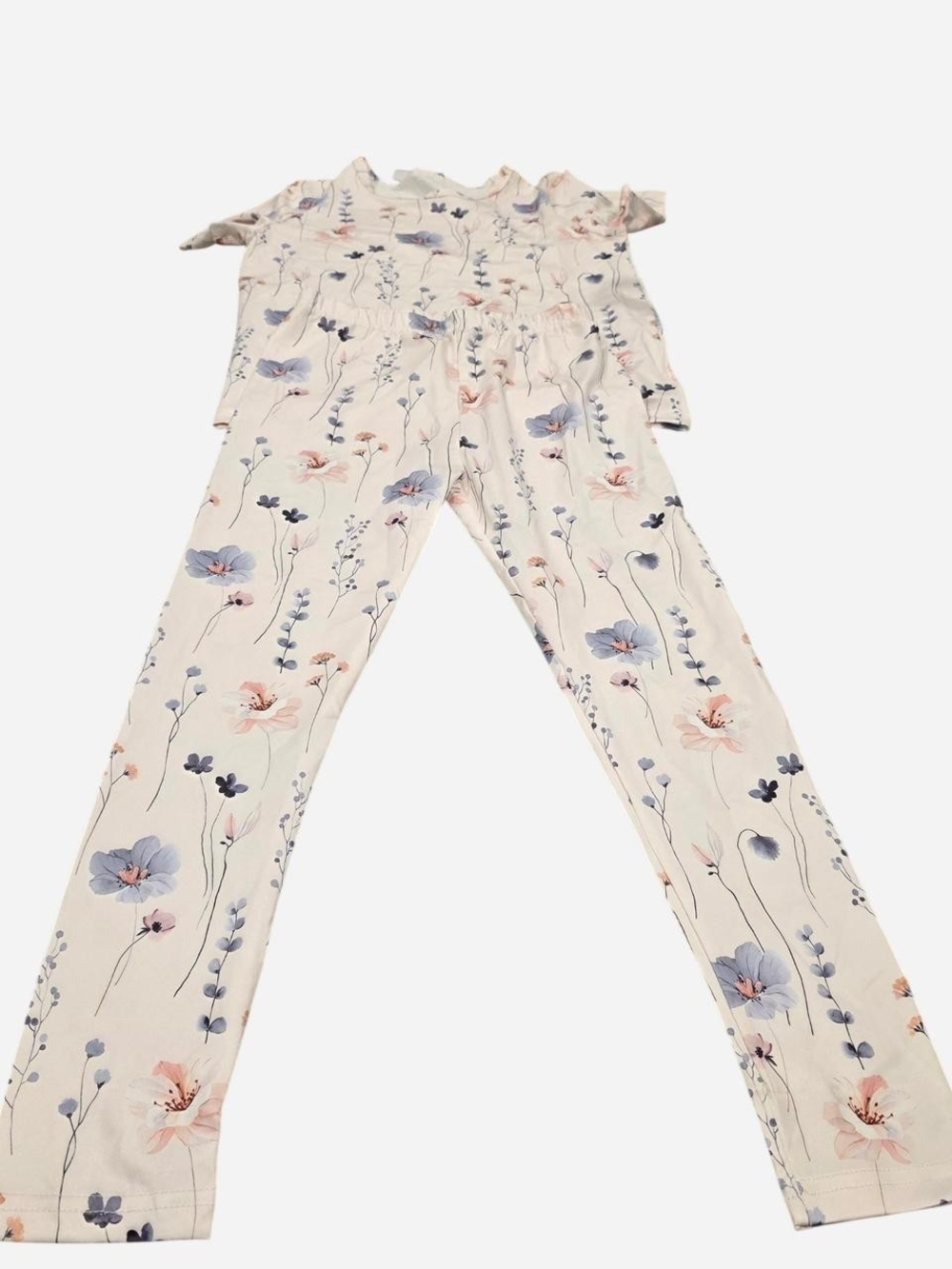 PatPat Cream Floral Kids Matching Leggings Set with Blue & Pink Flowers